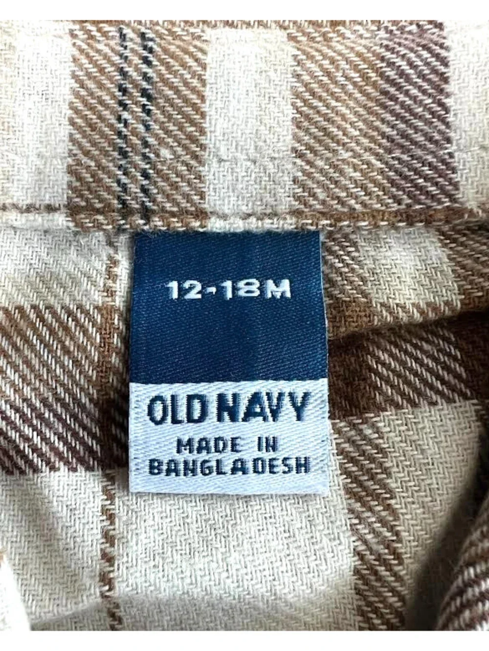Old Navy 12-18 Month Brown Plaid Button Down Shirt With Pocket-NWT